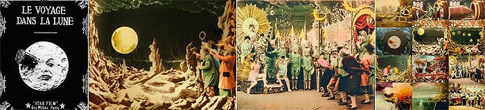 images strip with frames and adverts for A Trip to the Moon by Georges Melies 1902 - click to enlarge in separate window