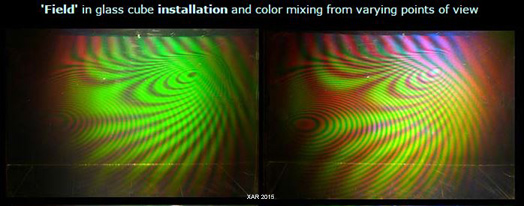 FIELD hologram and 'Stress Topography' page with photos and texts