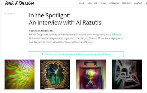 Al Razutis featured November-December 2017 artist at Area of Design web-site/publication