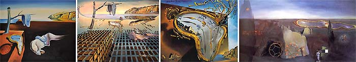 paintings by Salvador Dali - The Persistence of Memory  - Disintegration of the Peristence of Memory -  Soft Watch at Moment of First Explosion - In search of the 4th Dimension -- click to enlarge