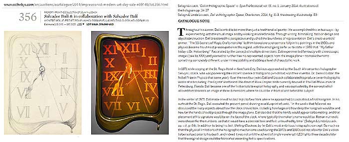 Dali 'Melting Clock' hologram in Sotheby's Auction Catalog - click to enlarge in separate window