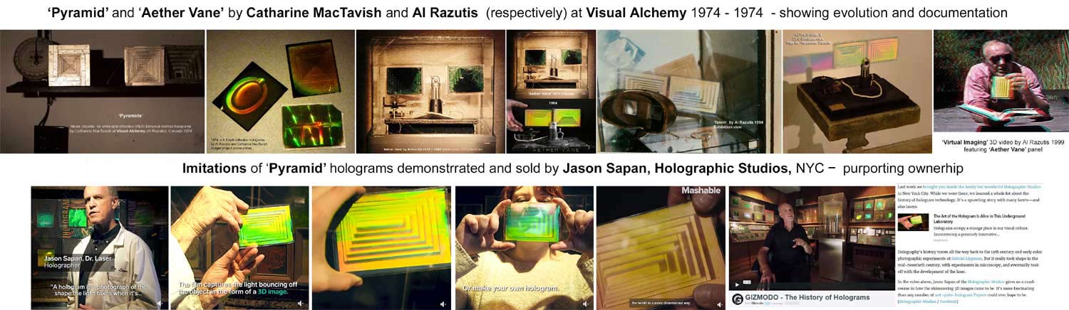 image of pyramid holograms proceeding from the Visual Alchemy work in the 1970's to the imitations shown by Jason Sapan in the 2010's...