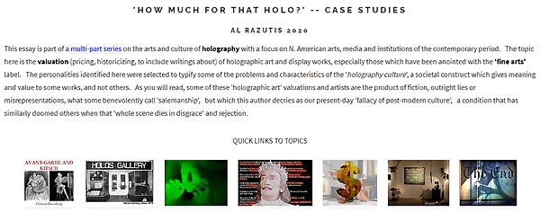 How Much For That Holo by Al Razutis 2021 investigates with examples the practice of valuation of holograms and holographic fine art - focus on Dali