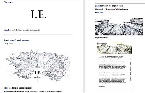 click to enlarge sample layout render of I.E. by Al Razutis, graphics by Stefan Razutis