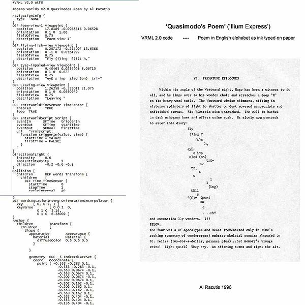 Quasimodo's Poem in VRML code and  in manuscript text form - click enlarge