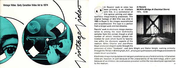 Renne Baert, curator and past Canada Council video officer offers disparaging remarks about synthetic synaesthetic video art practice as shown in the exhibition catalog of 1974 'Vintage Video: Early Canadian Video Art'