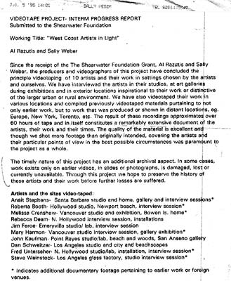 First Report by Weber / Razutis  to Shearwater Foundation regarding  video grant 1995 - click to enlarge