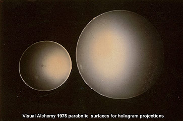 parabolic projection screens - plexiglas - used for holographic projection tests at Visual Alchemy 1975 by Al Razutis