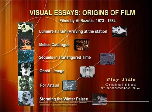 Visual Essays by Al Razutis DVD menu page - link to film page