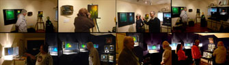 Collage of pictures from present holographic exhibition at Visual Alchemy installed by Al Razutis