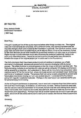 1977 correspondence between Al Razutis and Posy Jackson Shearwater Foundation - click to enlarge
