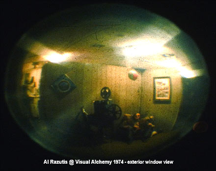Visual Alchemy - Al Razutis studio through fresnel lens window 1973