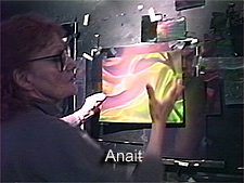 You Tube clip of Anait Stephens  in  lab with art and exhibition - West Coast Artists in Light by Al Razutis