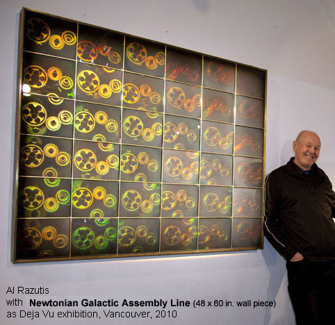Newtonian Galactic Assembly  Line by Al Razutis on exhibit at Deja Vu exhibition, Vancouver, 2010