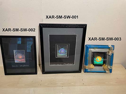 Synthetic World embossed holograms by Sharon McCormack framed for individual sale - click to enlarge