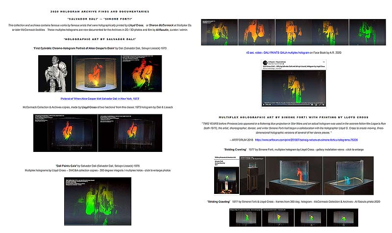 Salvador Dali and Simone Forti multiplex holograms by Lloyd Cross - click for page