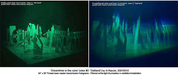 Dreamtime in the ruins by Al Razutis - master transmission holograms - click for exhibition card on component holograms